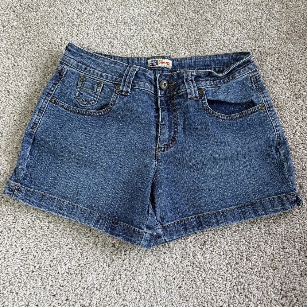 Y2K Faded Glory Denim Hot Pants Shorts Womens 4 Blue Stretch 5 Pocket Casual
